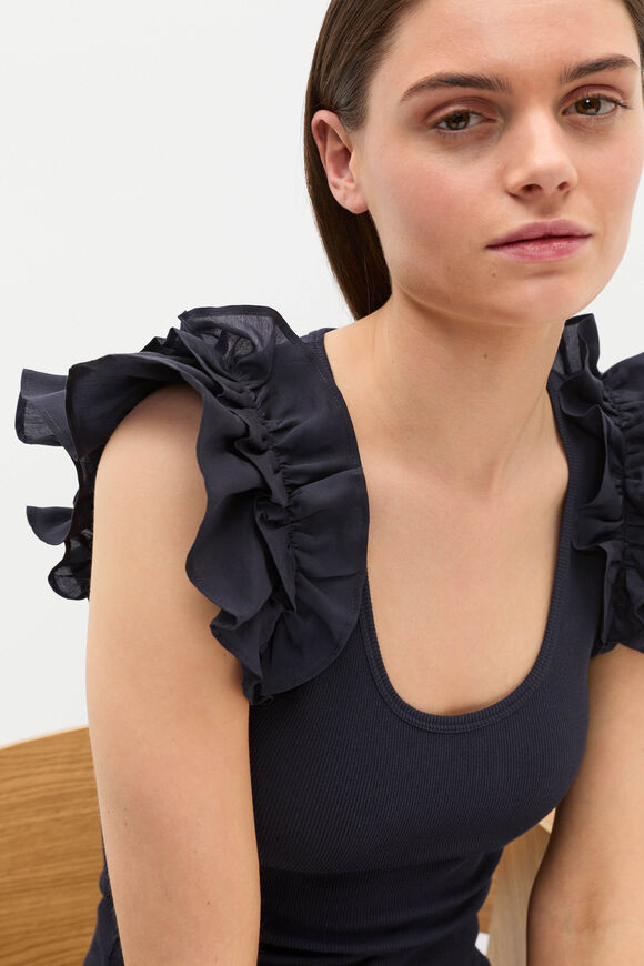 Ruffle Sleeve Rib Tank  Twilight Blue  hi-res