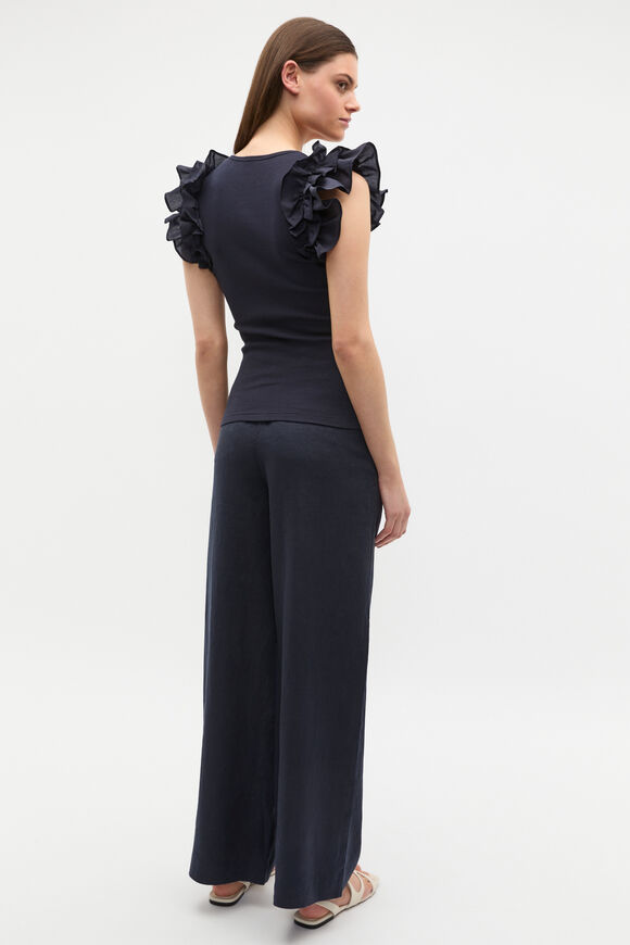 Ruffle Sleeve Rib Tank  Twilight Blue  hi-res