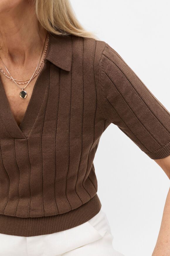 Cotton Wide Rib Polo Knit  Pinecone  hi-res