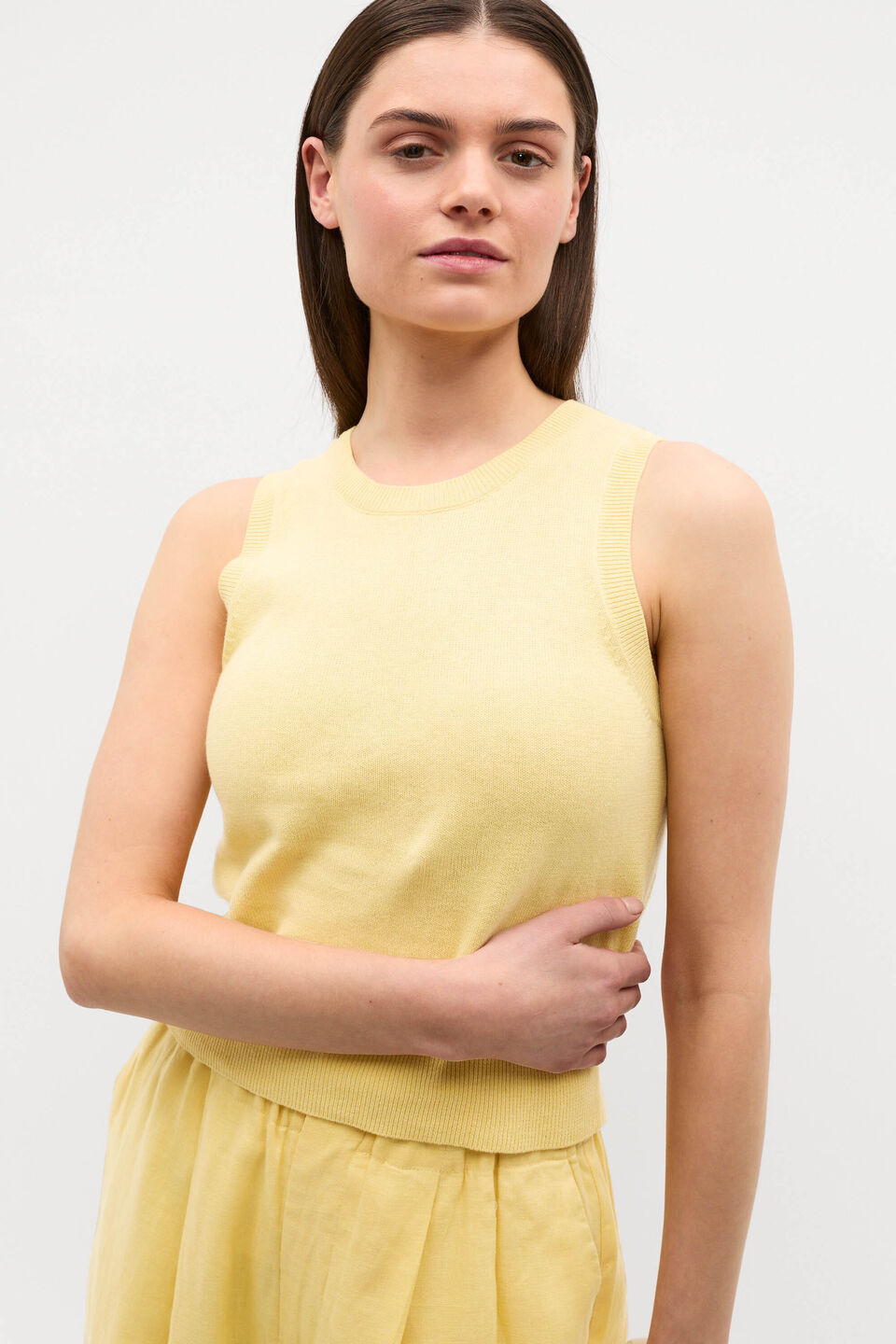 Linen Blend Knit Top  Buttercup