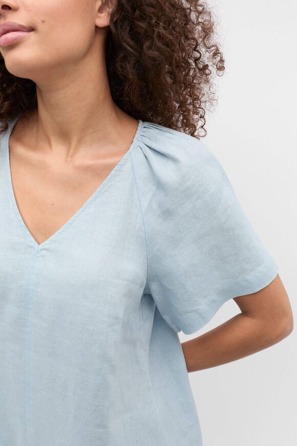 Linen V Neck Flutter Sleeve Mini Dress  Bluebell  hi-res