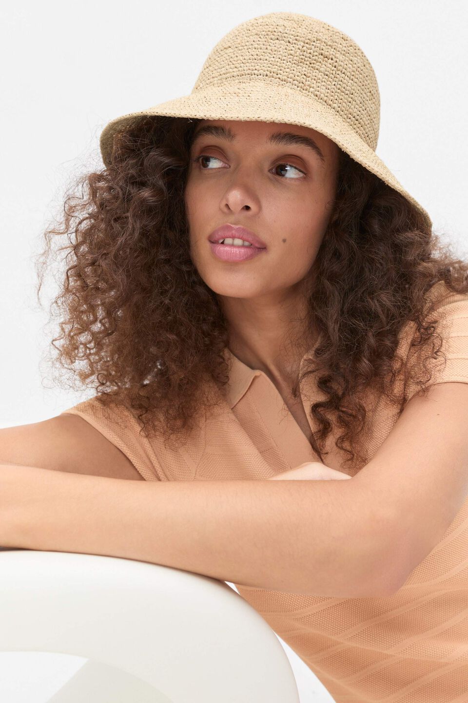 Raffia Rounded Bucket Hat  Natural
