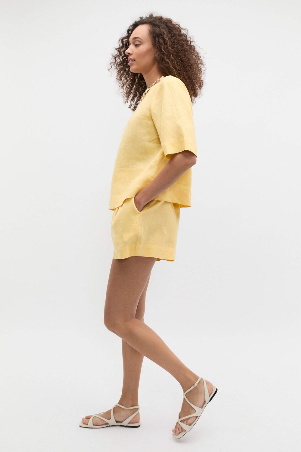 Core Linen Gathered Palazzo Short  Buttercup