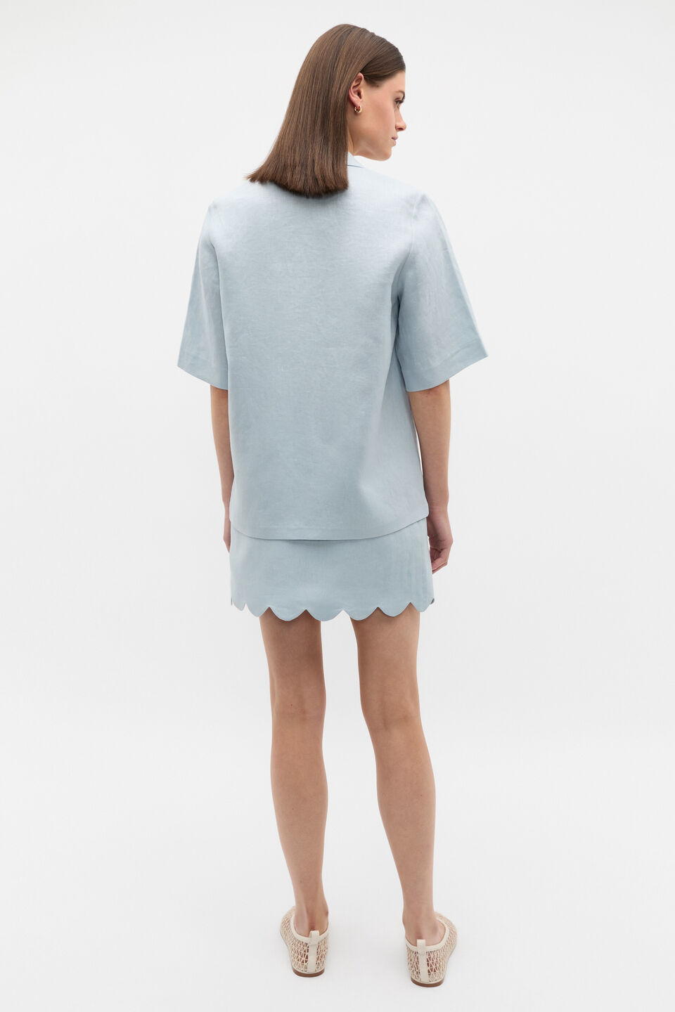Linen Scallop Shirt  Bluebell