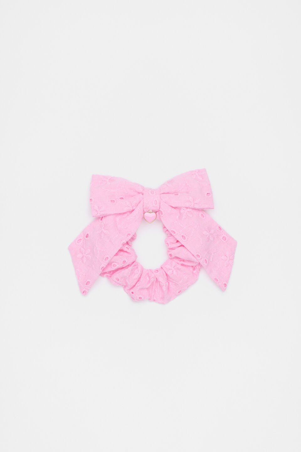 Broderie Charm Bow Scrunchies  Candy Pink