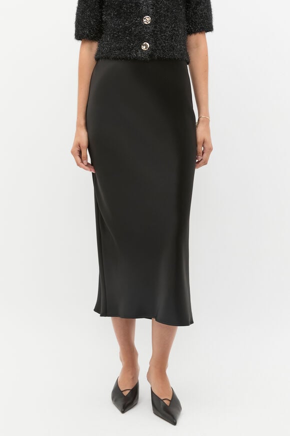 Satin Slip Skirt  Black  hi-res