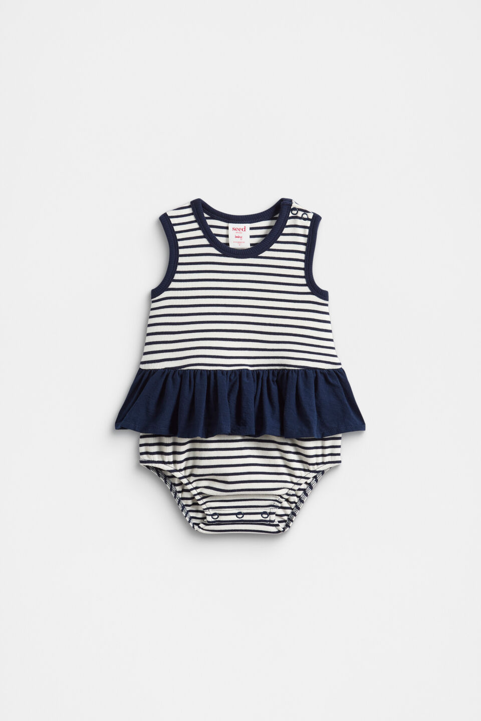 Ruffle Spliced Romper  New Navy