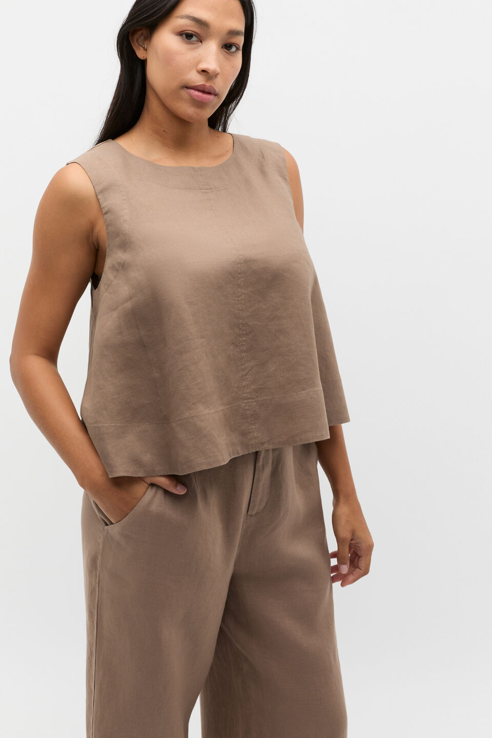 Core Linen Shell Top  Nutmeg