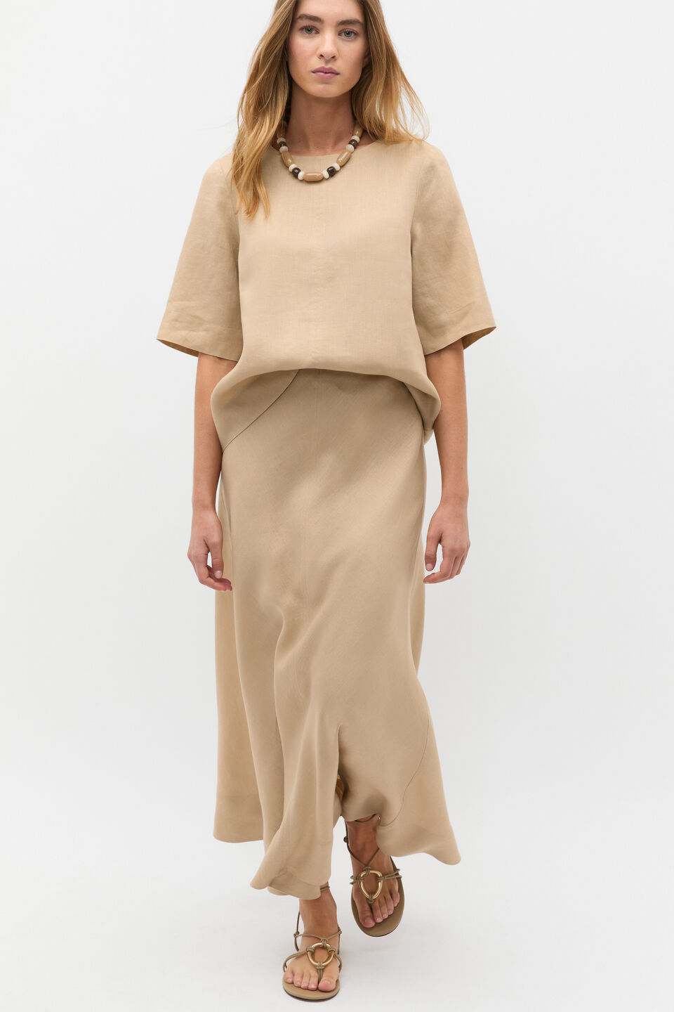 Core Linen Seam Front Skirt  Iced Latte