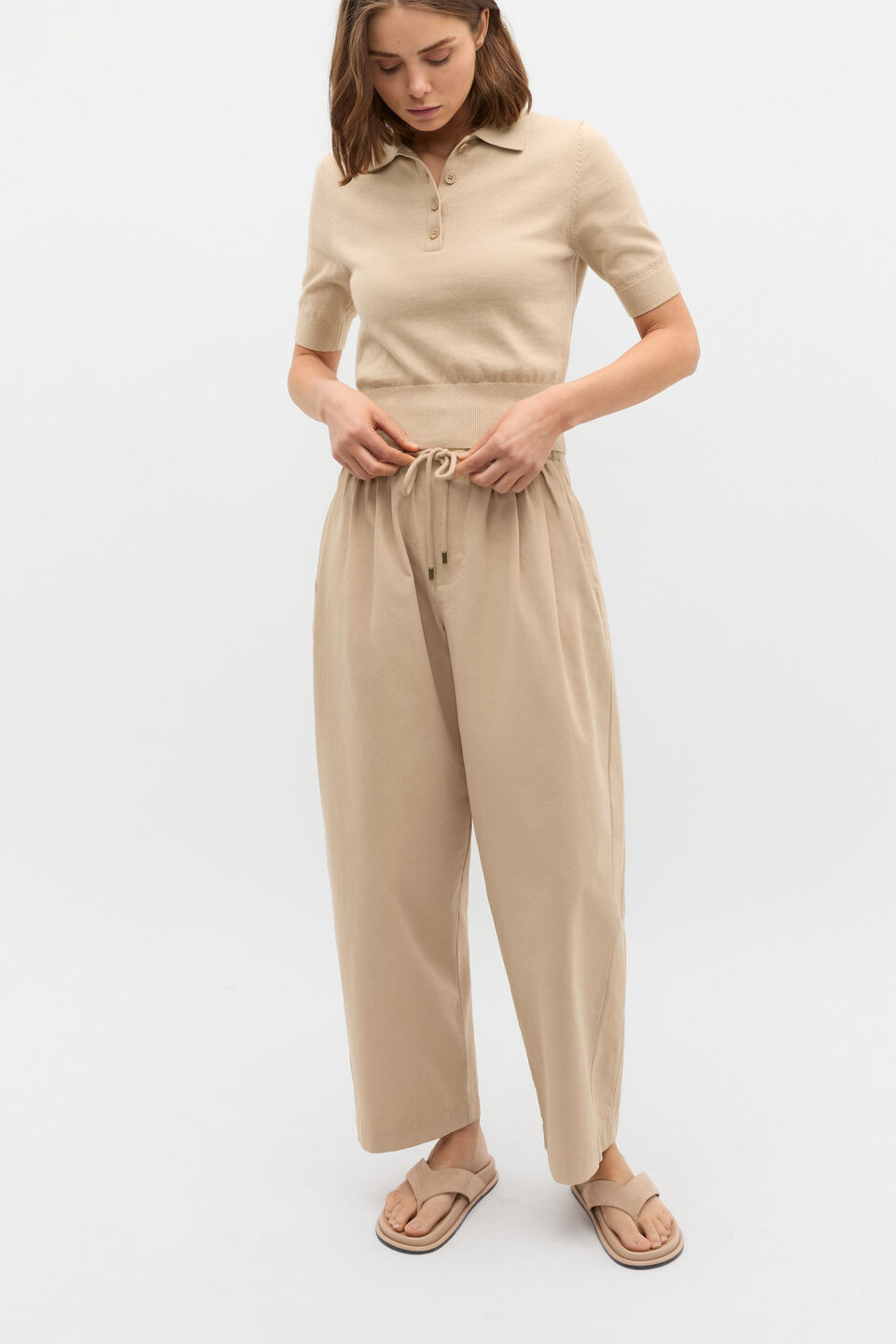 Knit Polo Top  Iced Latte
