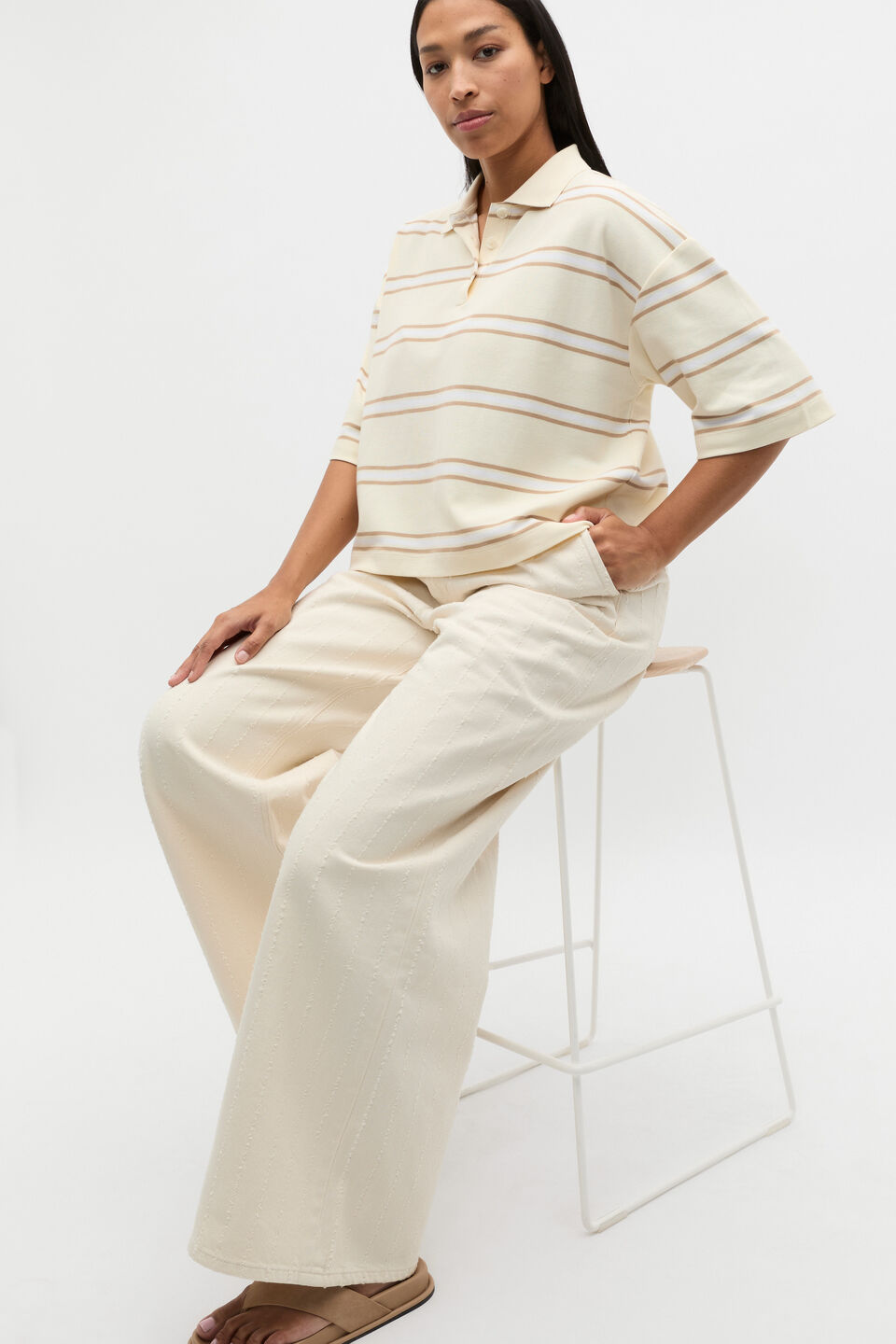 Stripe Boxy Polo  Buttercream Stripe