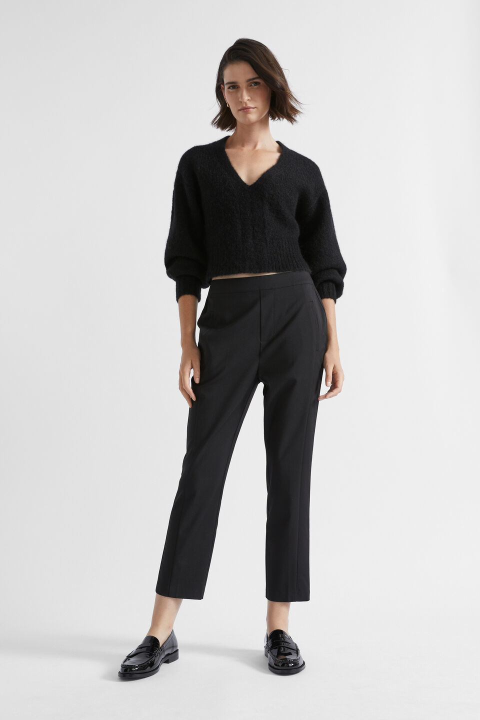 Wool Blend V Neck Knit  Black