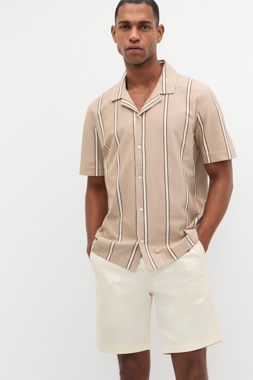 Stripe Pique Shirt  Nougat