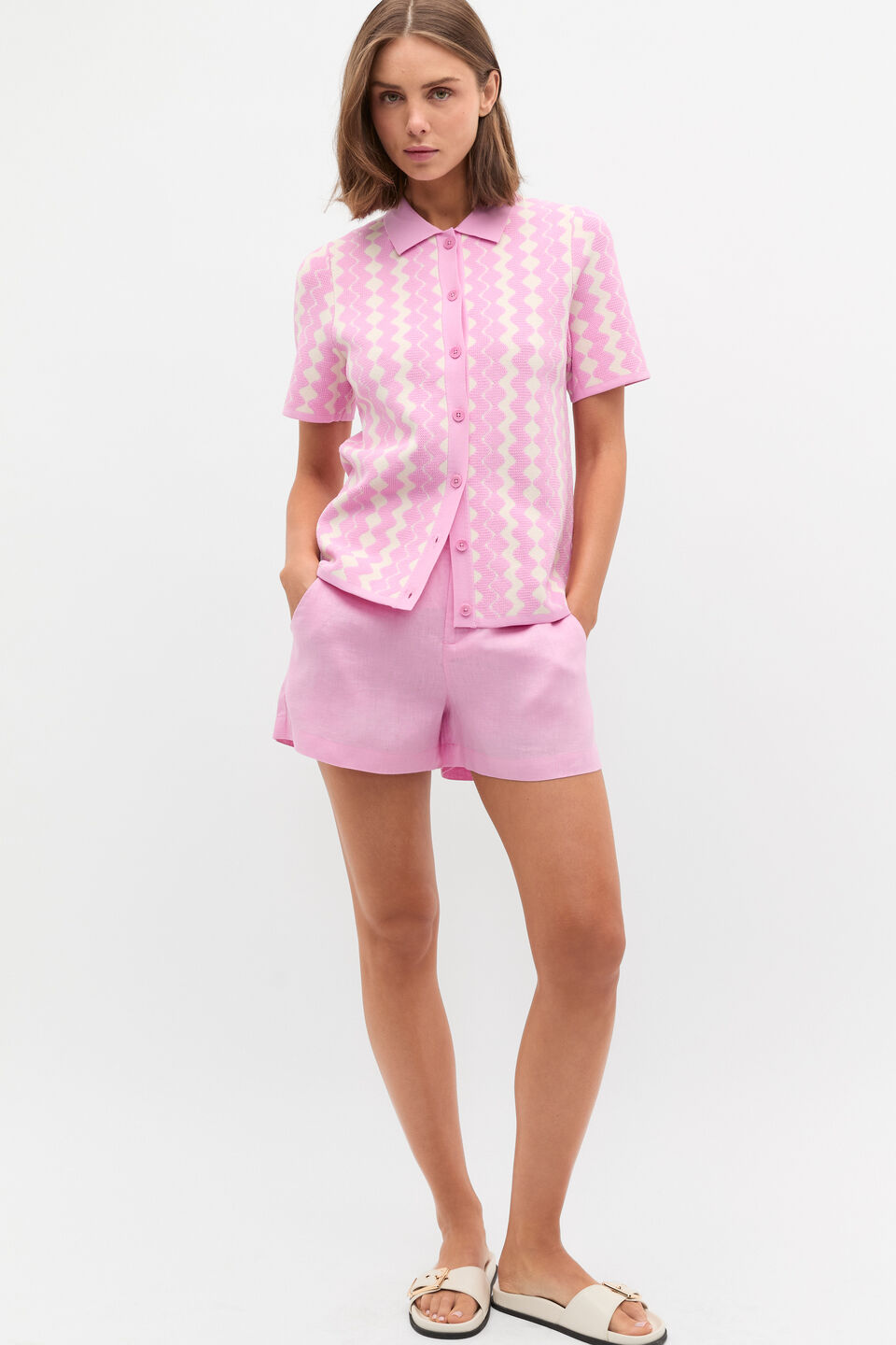 Core Linen Waisted Short  Fairy Floss