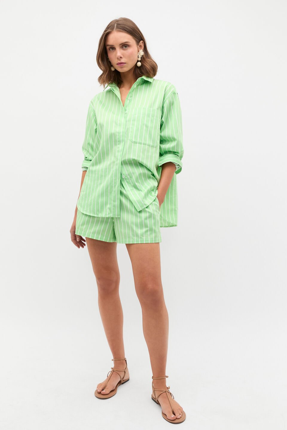 Cotton Stripe Short  Apple Green Stripe