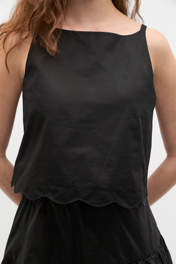Poplin Scallop Top  Black  hi-res