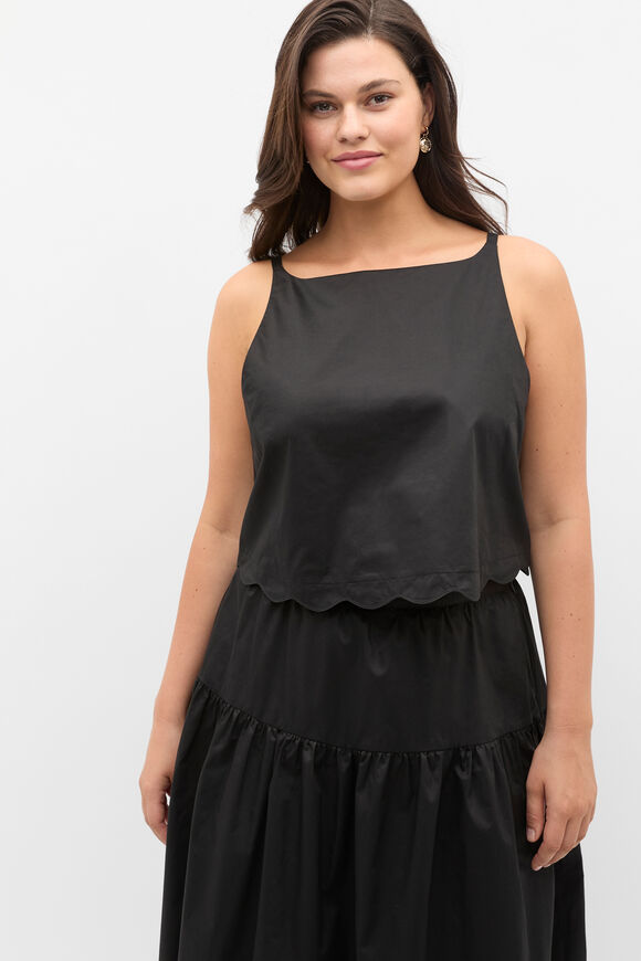 Poplin Scallop Top  Black  hi-res