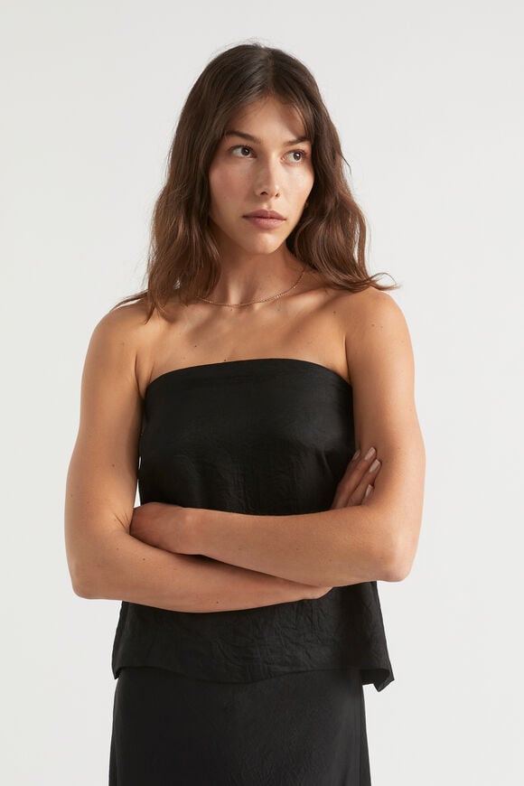 Satin Strapless Top  Black Satin Strapless Top  Black  hi-res