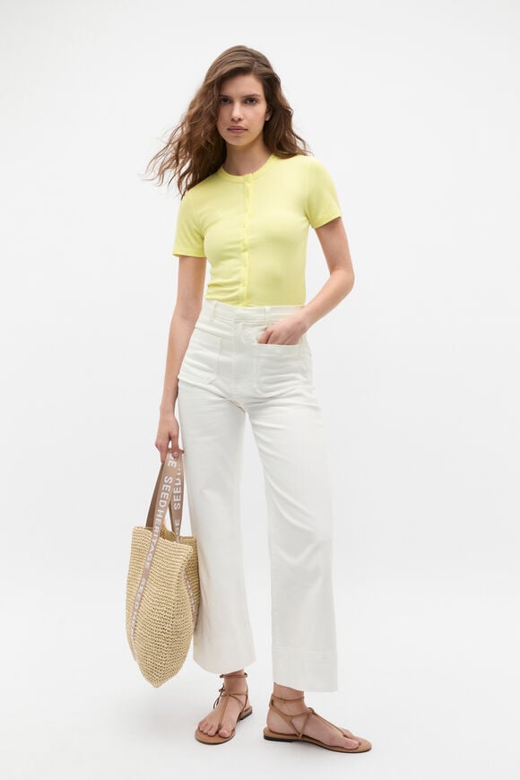 Rib Button Through Top  Lemongrass Rib Button Through Top  Lemongrass  hi-res