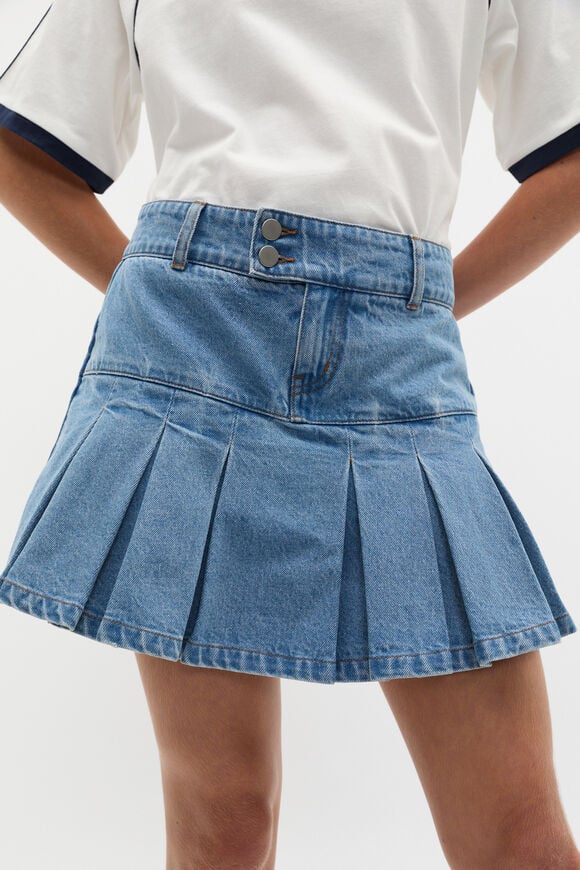 Pleat Denim Skort  Ocean Haze Wash Pleat Denim Skort  Ocean Haze Wash  hi-res