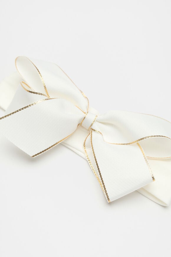 Gold Trim Bow Head Band  White  hi-res