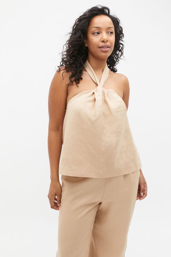 Linen Halter Top  Nougat Linen Halter Top  Nougat  hi-res