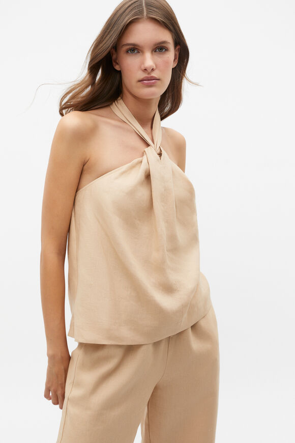 Linen Halter Top  Nougat Linen Halter Top  Nougat  hi-res