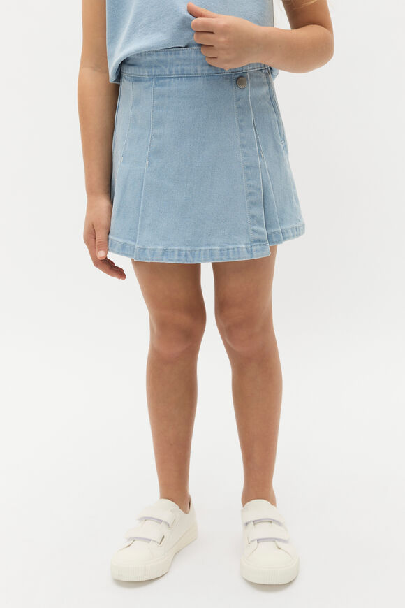 Pleat Denim Skort  Light Wash Pleat Denim Skort  Light Wash  hi-res