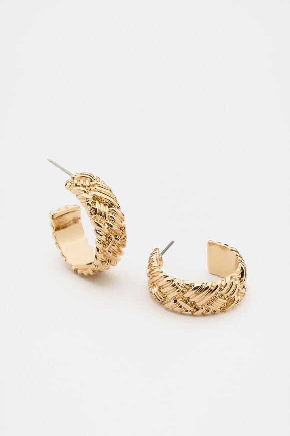 Woven Texture Hoops  Gold  hi-res
