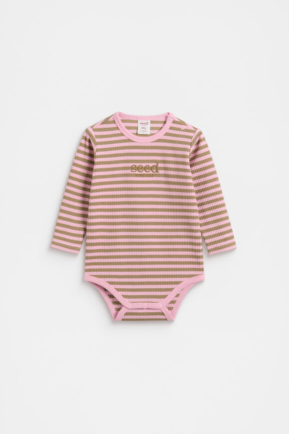 Stripe Logo Bodysuit  Petal Pink Stripe Logo Bodysuit  Petal Pink  hi-res