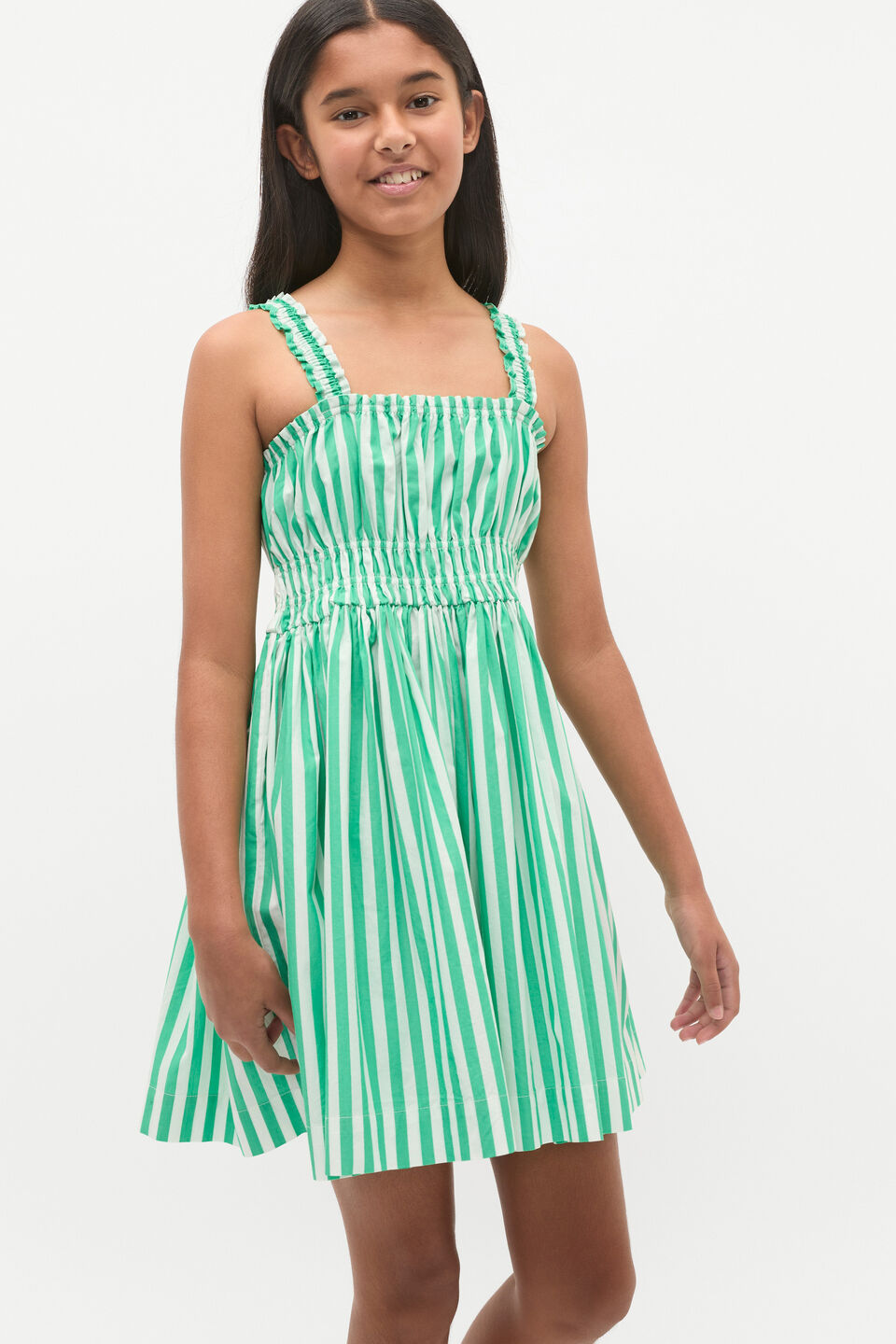 Stripe Smocked Dress  Jewel Green