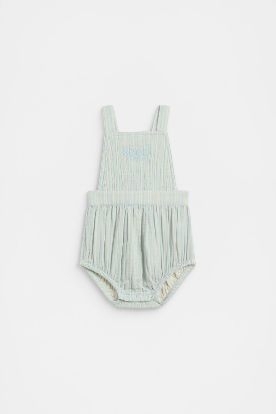 Stripe Logo Romper  Soft Blue