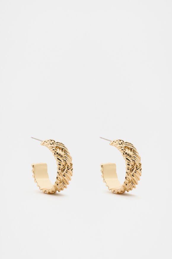 Woven Texture Hoops  Gold  hi-res