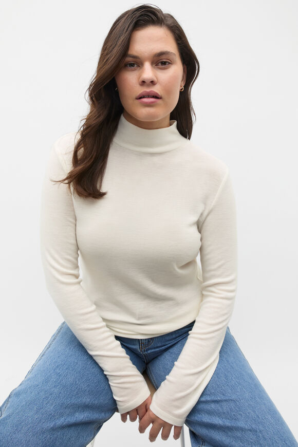 Australian Merino Mock Neck Top  Cloud Cream Australian Merino Mock Neck Top  Cloud Cream  hi-res