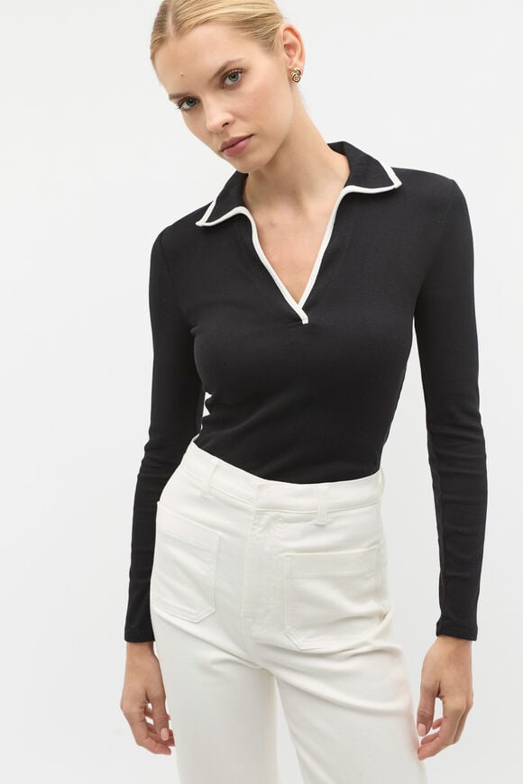 Contrast Rib Polo  Black Contrast Rib Polo  Black  hi-res