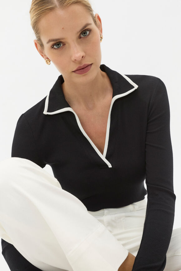 Contrast Rib Polo  Black Contrast Rib Polo  Black  hi-res