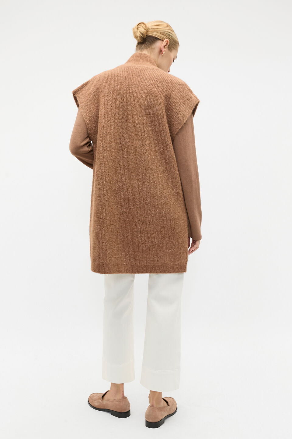 Rib Knit Mid Length Poncho  Amaretto