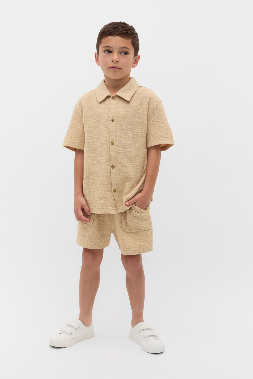 Pull On Texture Short  Ecru