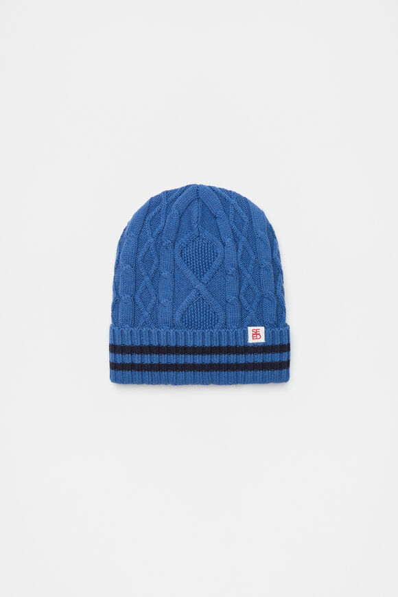 Cable Knit Beanie  Moody Blue  hi-res