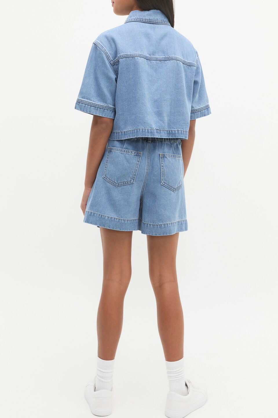 Pleat Denim Short  Mid Wash