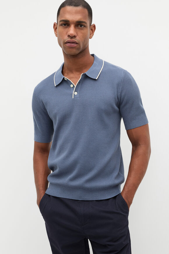 Ribbed Knit Polo  Storm Blue Ribbed Knit Polo  Storm Blue  hi-res