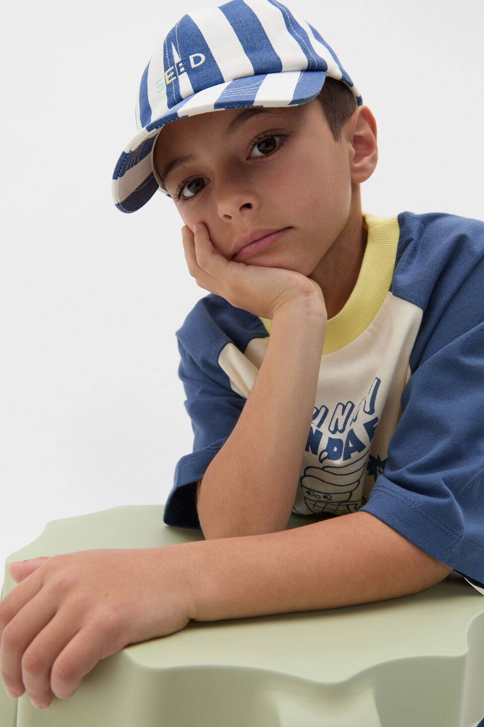 Stripe Cap  Washed Navy Stripe