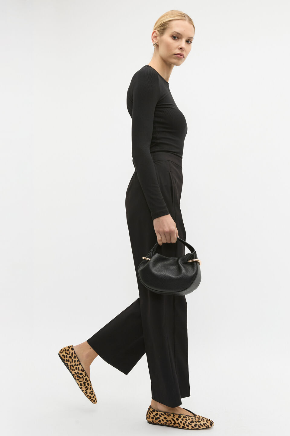 Core Rib Crew Neck Top  Black