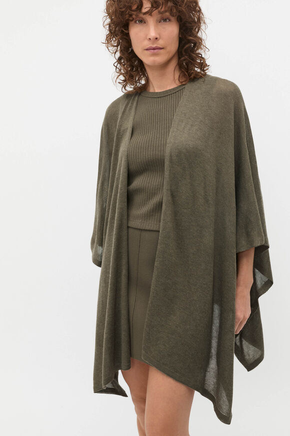 Fine Knit Poncho  Olive Leaf Fine Knit Poncho  Olive Leaf  hi-res