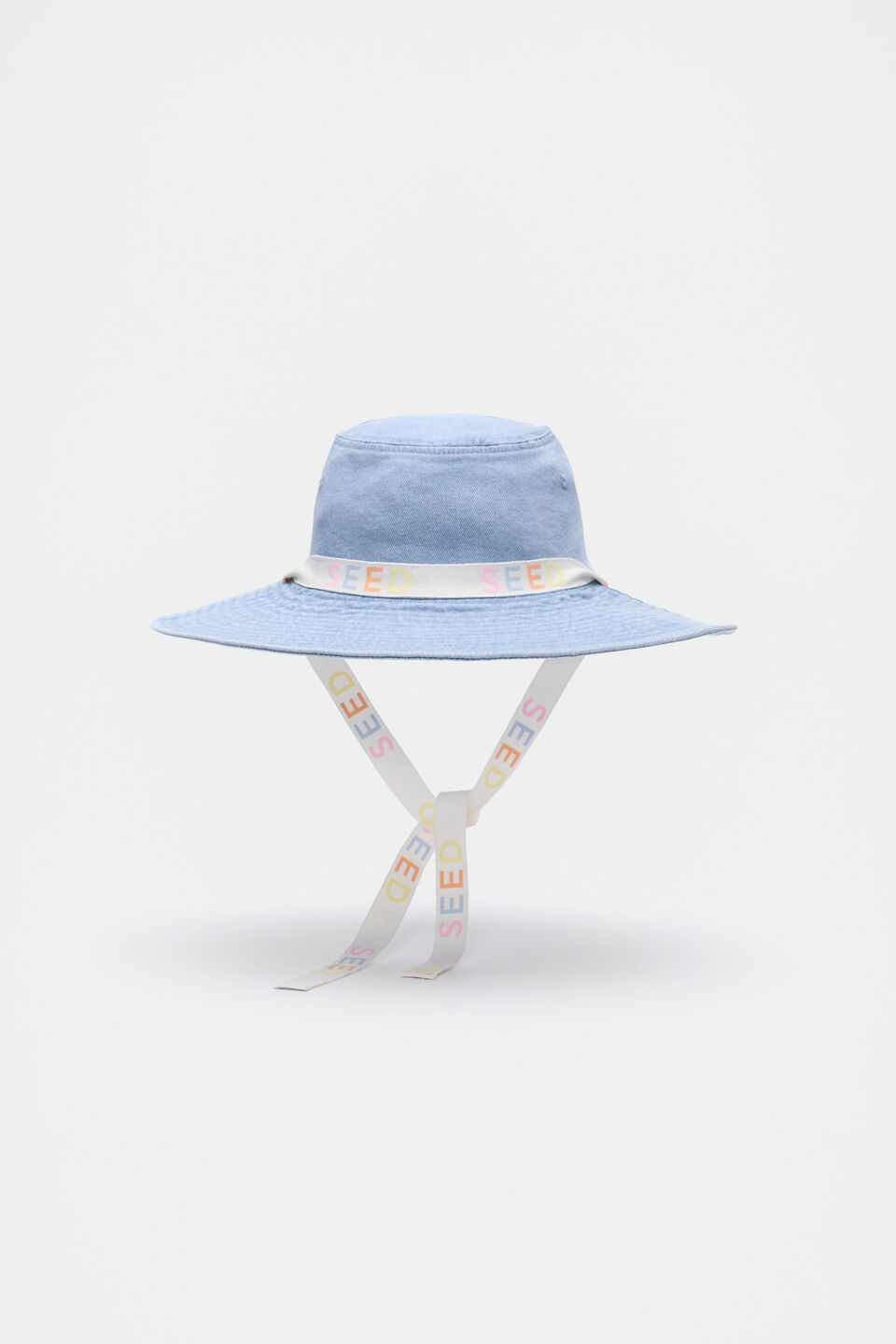 Wide Brim Hat With Ties  Light Wash