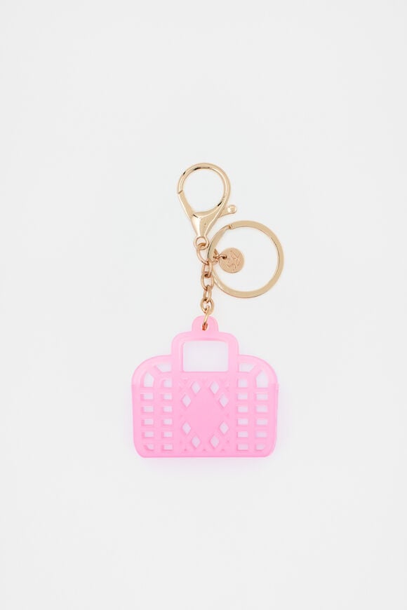 Retro Basket Keyring  Neon Pink  hi-res
