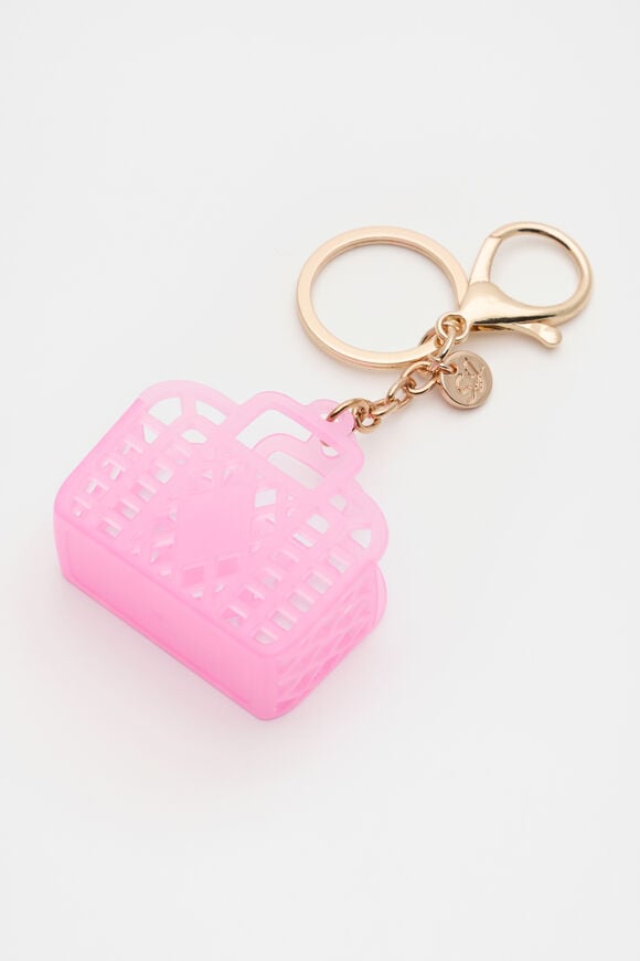 Retro Basket Keyring  Neon Pink  hi-res