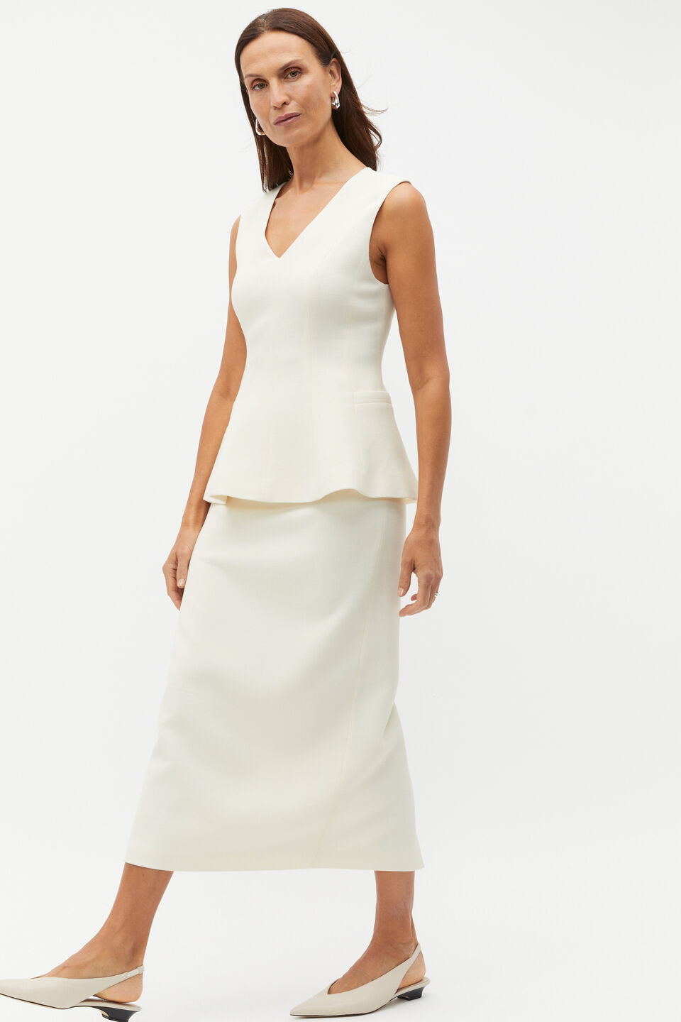 Wool Crepe Pencil Skirt  Cloud Cream