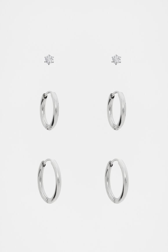 Waterproof Trio Stud Ear Pack  Silver  hi-res