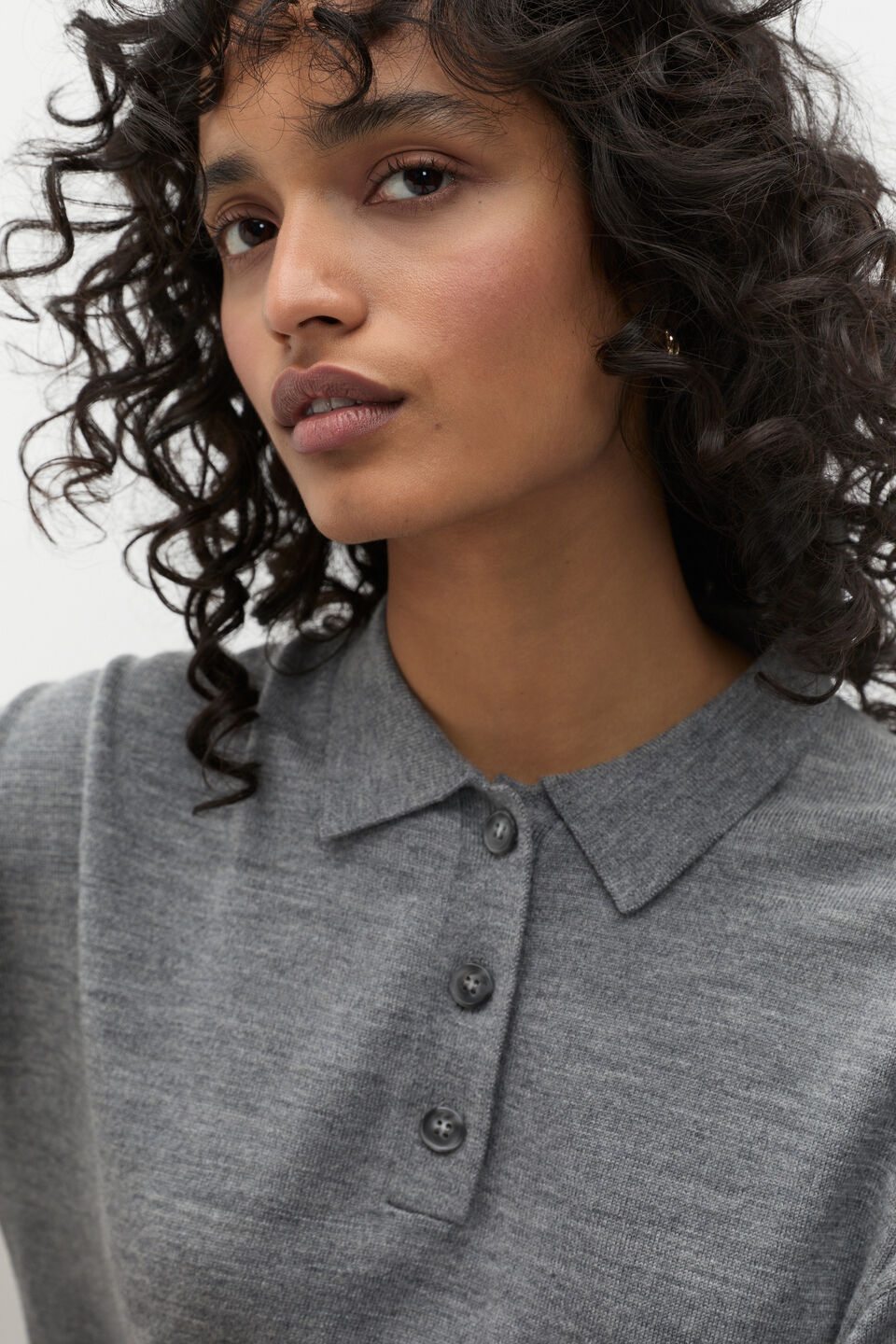 Merino Wool Slouch Polo  Wolf Marle